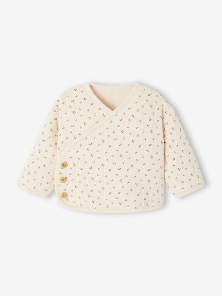 Quilted Set: Cardigan + Fully Printed Footed Trousers ecru+rose 