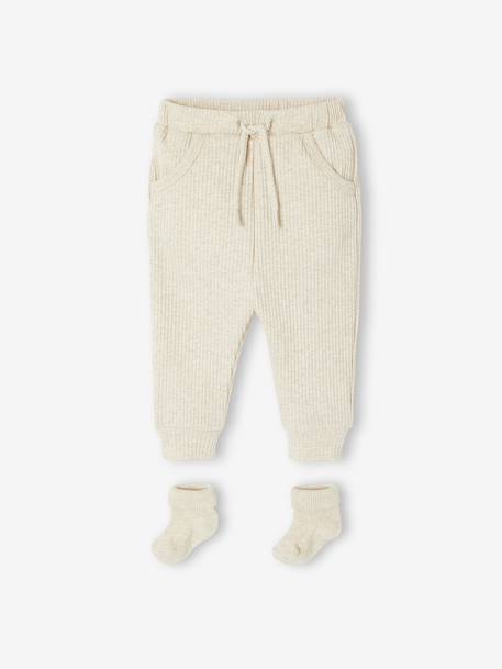 Set of Plain Trousers & Socks marl beige 