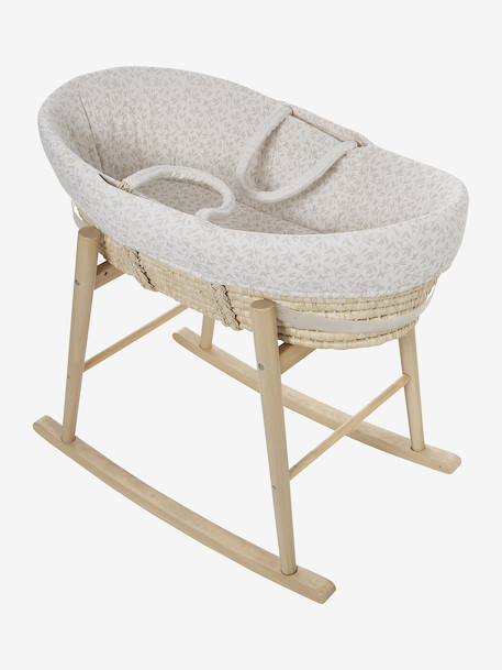 Carrycot Liner in Cotton Gauze grey blue+printed beige+white 
