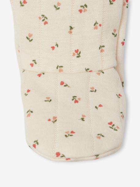 Quilted Set: Cardigan + Fully Printed Footed Trousers ecru+rose 