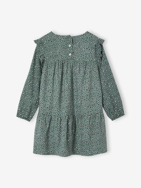Printed Frilly Dress for Girls navy blue+sage green+vanilla 