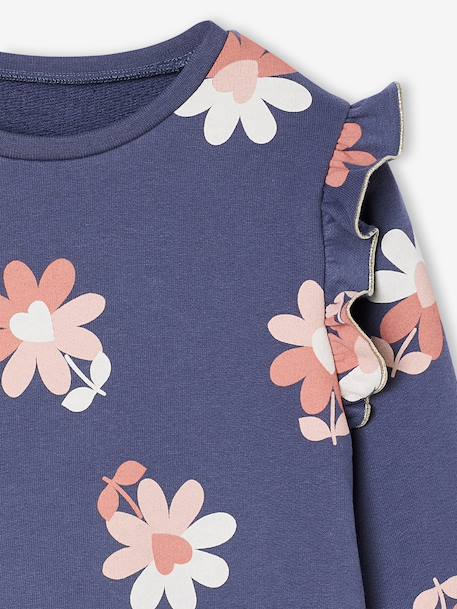 Sweatshirt with Ruffles & Message for Girls grey green+ink blue+vanilla 