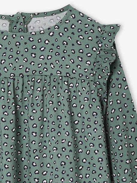 Printed Frilly Dress for Girls navy blue+sage green+vanilla 