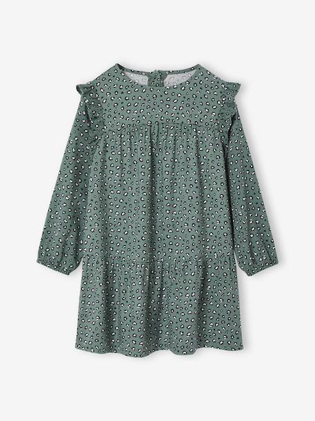 Printed Frilly Dress for Girls navy blue+sage green+vanilla 
