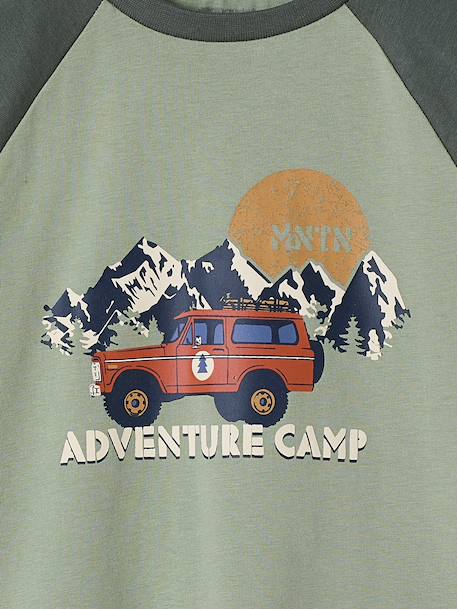 Top with Graphic Motif & Raglan Sleeves for Boys khaki+lichen+marl white+pecan nut 