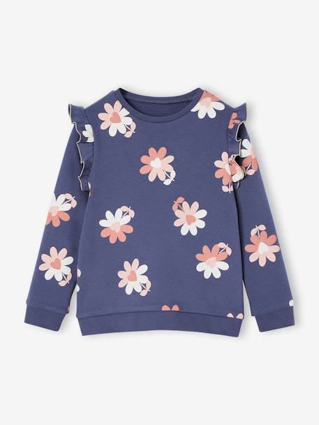 Sweatshirt with Ruffles & Message for Girls grey green+ink blue+vanilla 