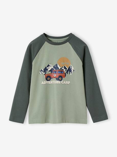 Top with Graphic Motif & Raglan Sleeves for Boys khaki+lichen+marl white+pecan nut 