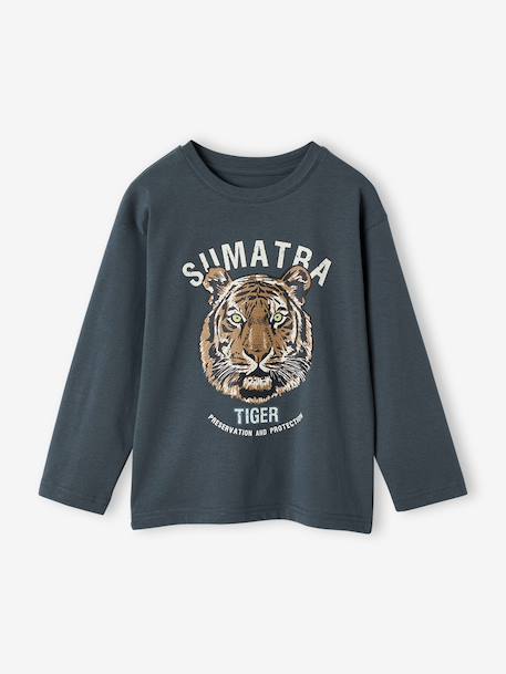 Top with Animal Motif, for Boys fir green+petrol blue+white 