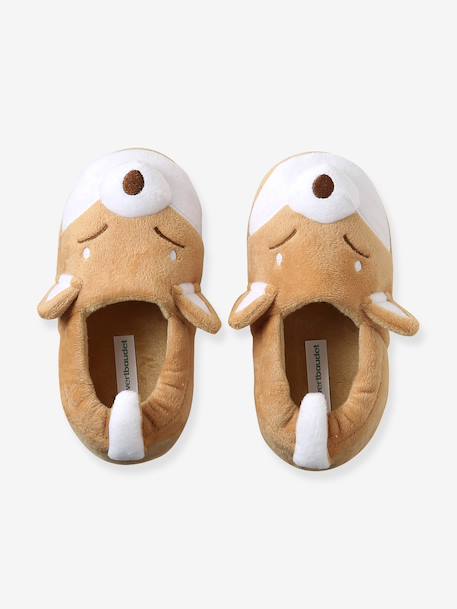 Slippers with shiba plush look for children beige 