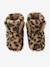 Faux fur high-top slippers for children printed beige+rose 