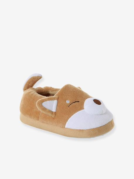 Slippers with shiba plush look for children beige 