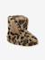 Faux fur high-top slippers for children printed beige+rose 