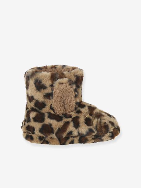 Faux fur high-top slippers for children printed beige+rose 