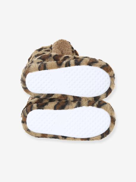 Faux fur high-top slippers for children printed beige+rose 