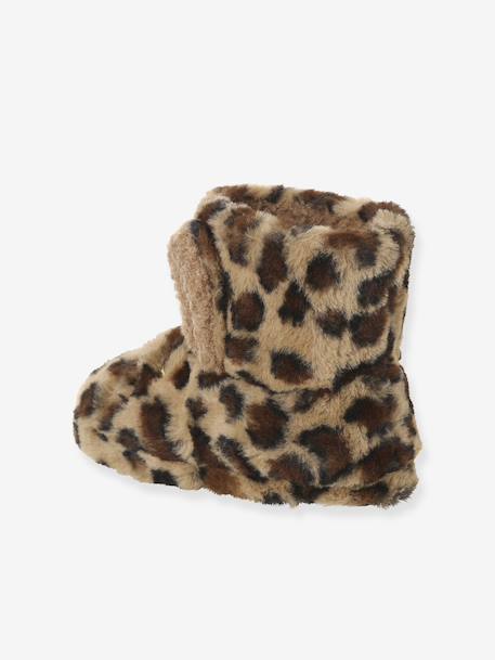 Faux fur high-top slippers for children printed beige+rose 