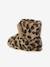 Faux fur high-top slippers for children printed beige+rose 