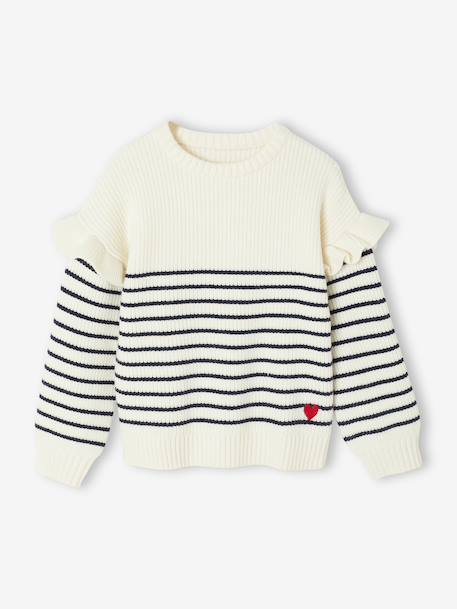 Jumper with Ruffled Sleeves for Girls ecru+mauve+red+striped navy blue 
