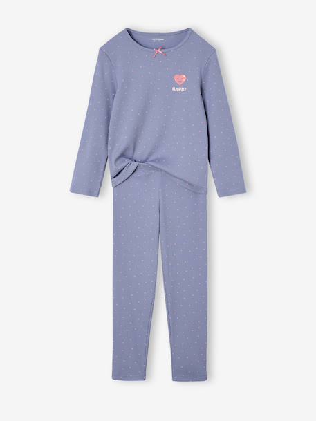 Pack of 2 Pyjamas in Ribbed Knit with Heart Print for Girls navy blue 