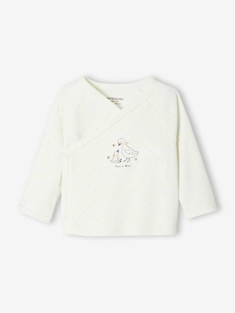 Cardigan with Print, Front Fastening, for Newborns aqua green+ecru 