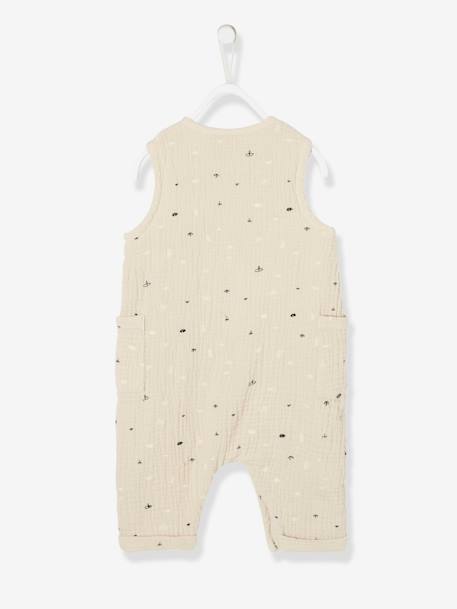 Jumpsuit for Newborn Baby Boys in Embroidered Cotton Gauze Beige 