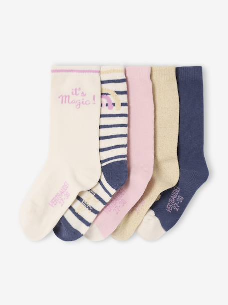 Pack of 5 Pairs of 'Unicorn' Socks for Girls navy blue 