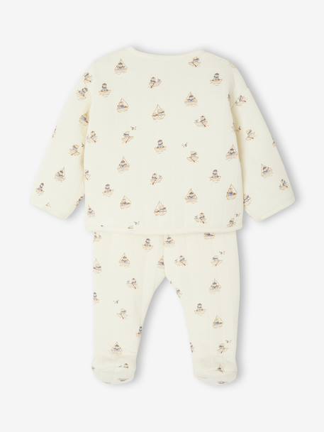 Quilted Set: Cardigan + Fully Printed Footed Trousers ecru+rose 