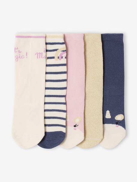 Pack of 5 Pairs of 'Unicorn' Socks for Girls navy blue 