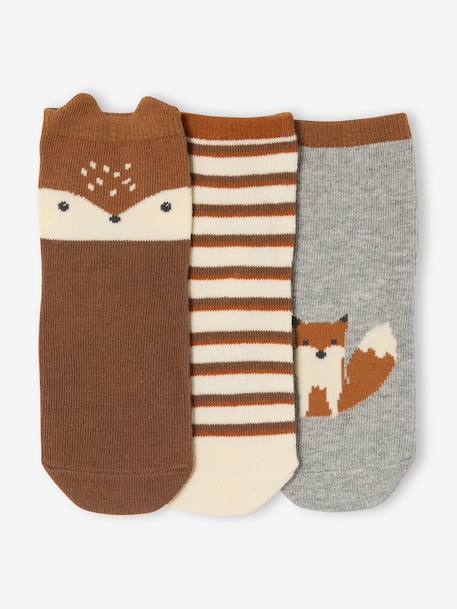 Pack of 3 Pairs of 'Fox' Socks for Baby Boys terracotta 