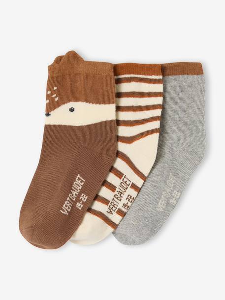 Pack of 3 Pairs of 'Fox' Socks for Baby Boys terracotta 