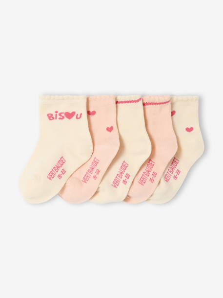 Pack of 5 Pairs of 'Hearts' Socks for Babies old rose 