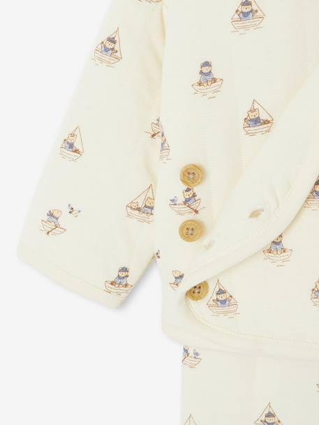 Quilted Set: Cardigan + Fully Printed Footed Trousers ecru+rose 