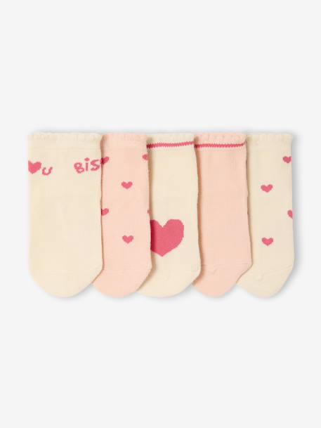Pack of 5 Pairs of 'Hearts' Socks for Babies old rose 