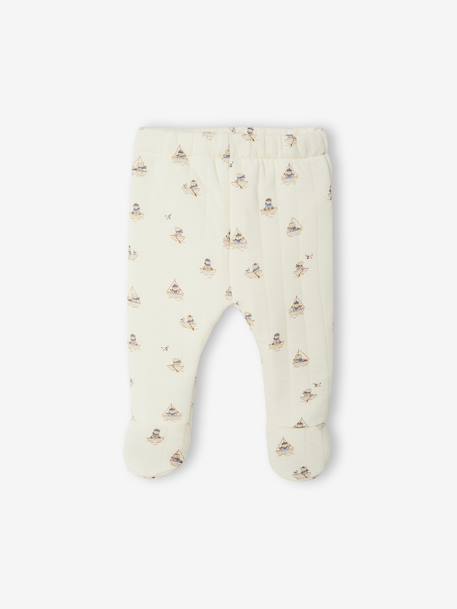 Quilted Set: Cardigan + Fully Printed Footed Trousers ecru+rose 