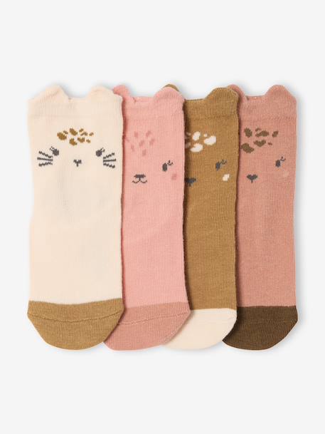Pack of 4 Pairs of 'Animals' Socks for Babies rose 