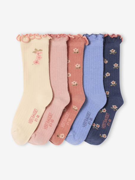 Pack of 5 pairs of 'fleurettes' socks for girls blush 