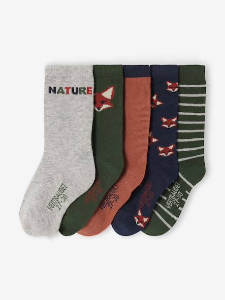 Pack of 5 pairs of 'fox' socks for boys fir green 