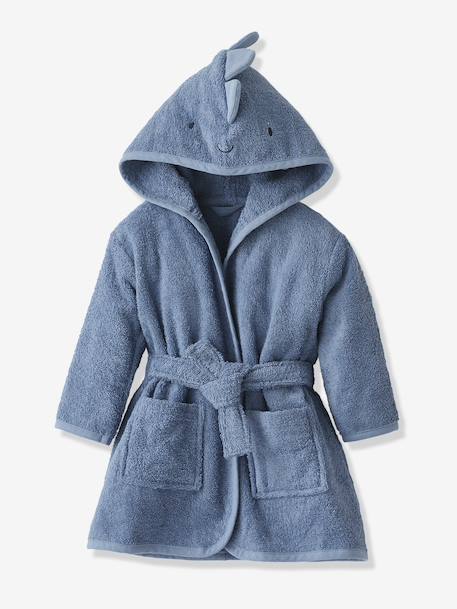 Little Dino Bathrobe for Babies BLUE DARK SOLID 