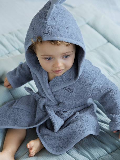 Little Dino Bathrobe for Babies BLUE DARK SOLID 