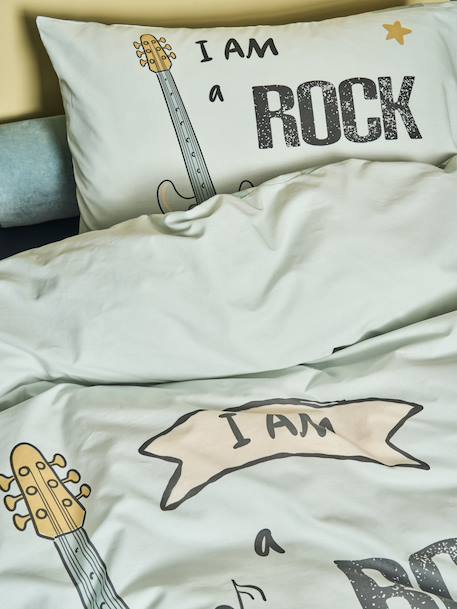 Duvet Cover Set + Pillowcase for Children, ROCK MUSIC sage green 