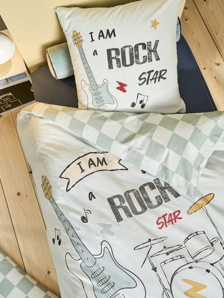 Duvet Cover Set + Pillowcase for Children, ROCK MUSIC sage green 