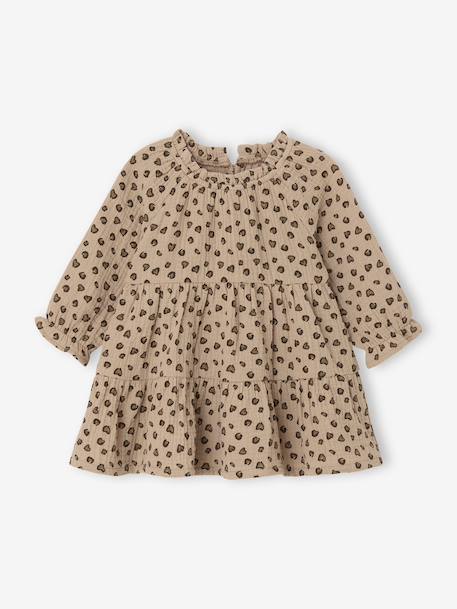 Ruffled Dress in Cotton Gauze, for Girls old rose+rose+taupe 