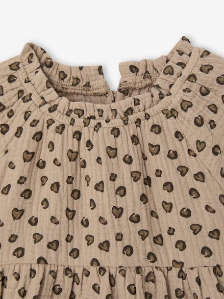 Ruffled Dress in Cotton Gauze, for Girls old rose+rose+taupe 