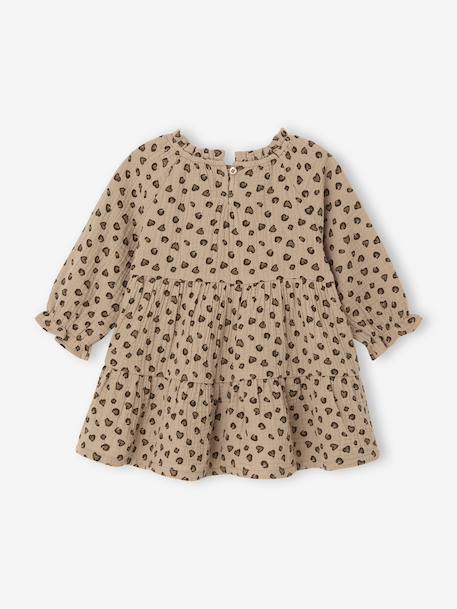 Ruffled Dress in Cotton Gauze, for Girls old rose+rose+taupe 