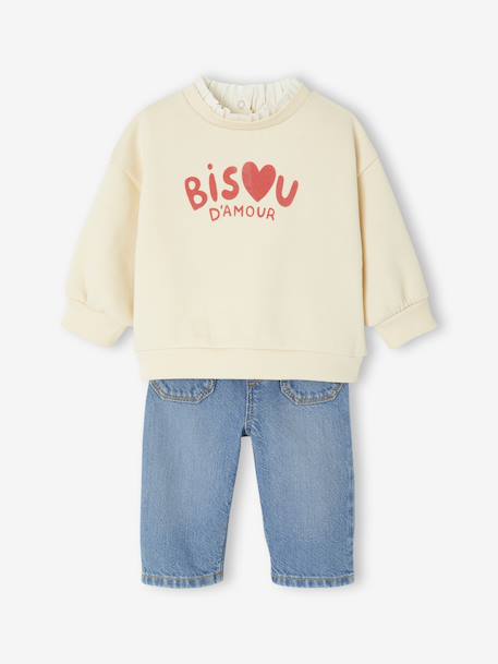 Sweatshirt and wide-leg jeans set for babies vanilla 