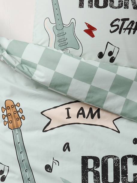 Duvet Cover Set + Pillowcase for Children, ROCK MUSIC sage green 