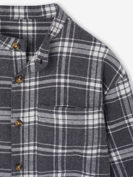 Boy's long-sleeved flannel shirt chequered grey 