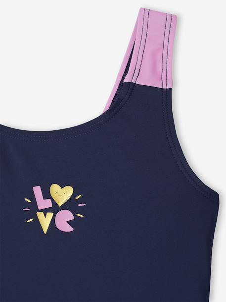Swimsuit Set Comprising One-Piece Swimsuit + Beanie for Girls indigo 