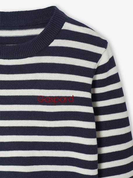 Basic Round-Neck Long-Sleeved Jumper for Boys navy blue+striped blue 