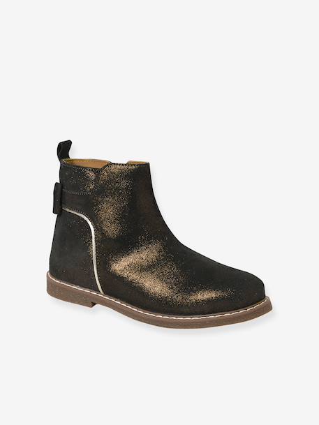 Leather Boots for Girls camel+Dark Blue+printed black 