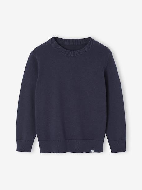 Basic Round-Neck Long-Sleeved Jumper for Boys navy blue+striped blue 
